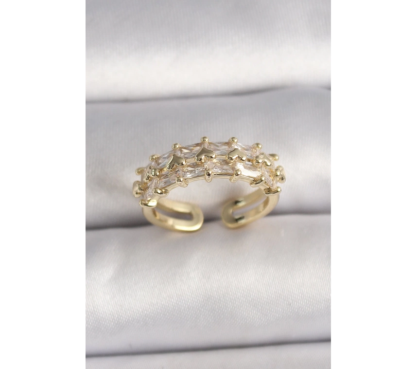 Pirinç Gold Renk Zirkon Taşlı Ayarlanabilir Yüzük