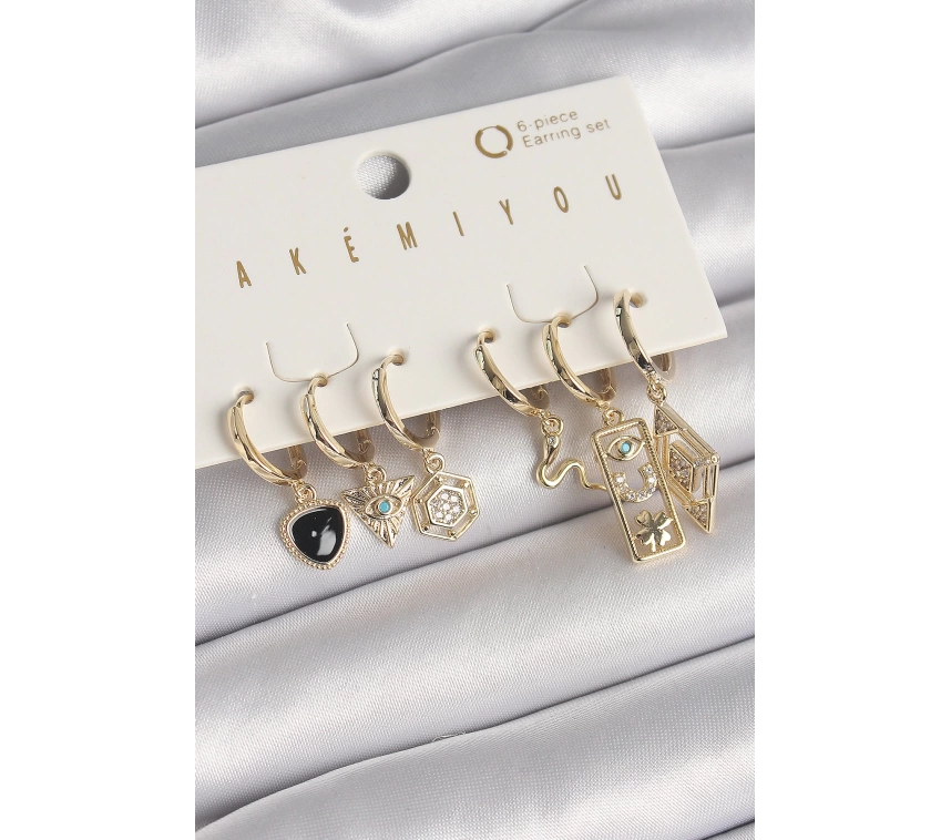Pirinç Gold Renk Zirkon Taşlı Çoklu Sallantı Figür VIP Seri Kadın Küpe Seti