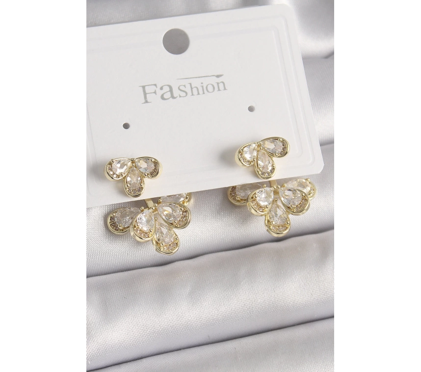 Pirinç Gold Renk Zirkon Taşlı Damla Model Kadın Küpe