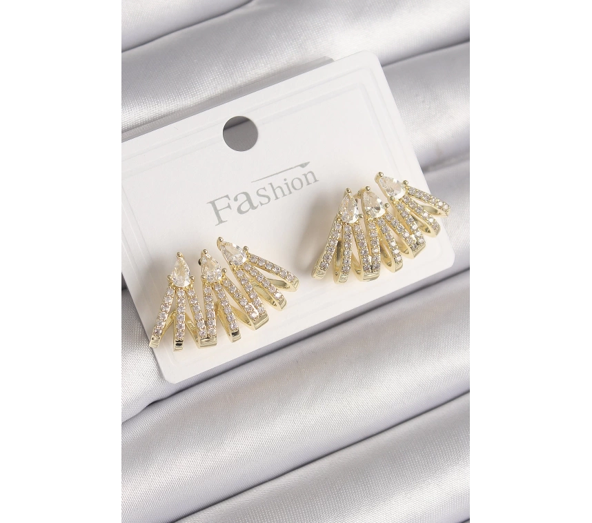 Pirinç Gold Renk Zirkon Taşlı Deniz Kabuğu Model Kadın Küpe