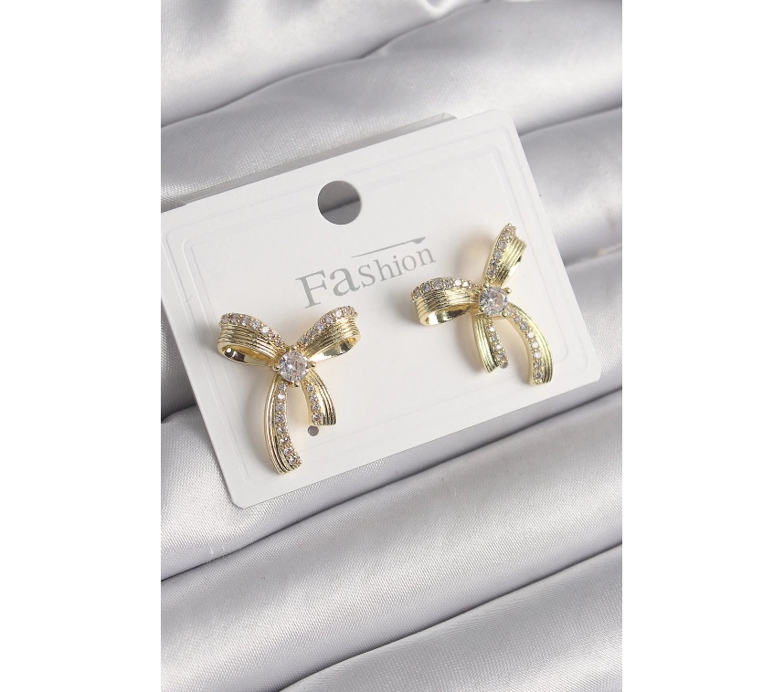 Pirinç Gold Renk Zirkon Taşlı Fiyonk Model Kadın Küpe
