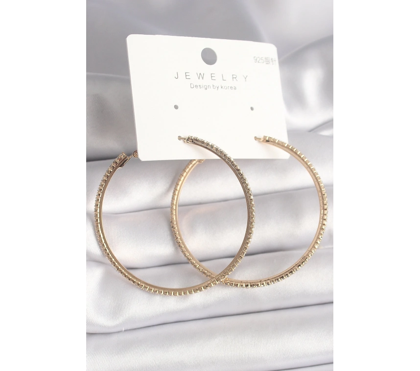 Pirinç Gold Renk Zirkon Taşlı Halka Model Kadın Küpe