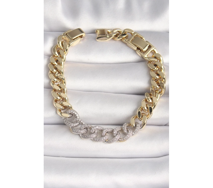 Pirinç Gold Renk Zirkon Taşlı Halka Zincir Xuping VIP Seri Exculusive Kadın Bileklik