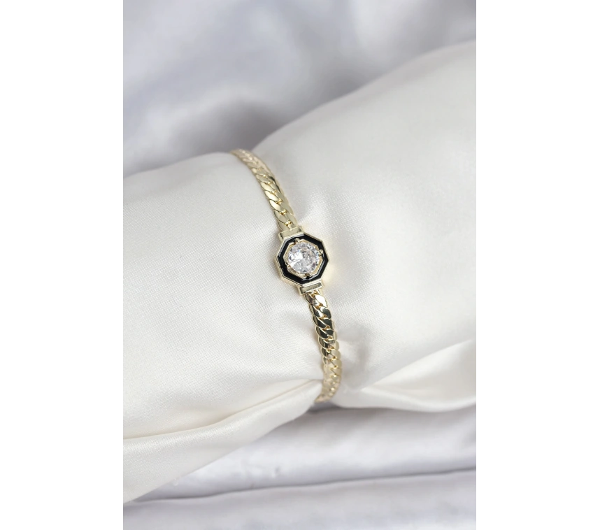 Pirinç Gold Renk Zirkon Taşlı Kadın Bileklik