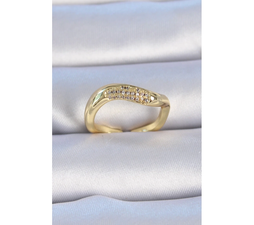 Pirinç Gold Renk Zirkon Taşlı Kadın Yüzük