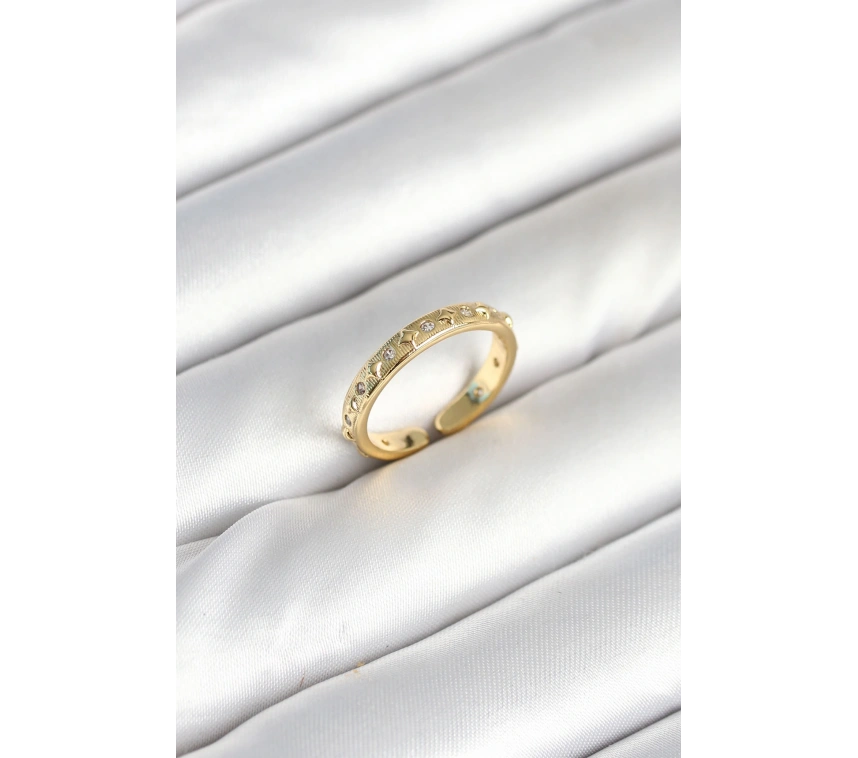 Pirinç Gold Renk Zirkon Taşlı Kadın Yüzük