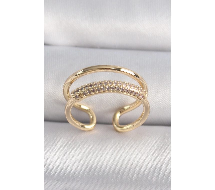 Pirinç Gold Renk Zirkon Taşlı Kadın Yüzük