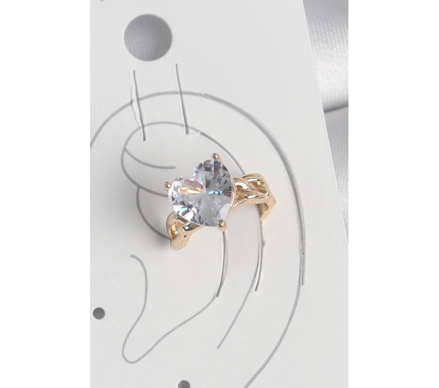 Pirinç Gold Renk Zirkon Taşlı Kalp Model Kadın Kıkırdak Küpe