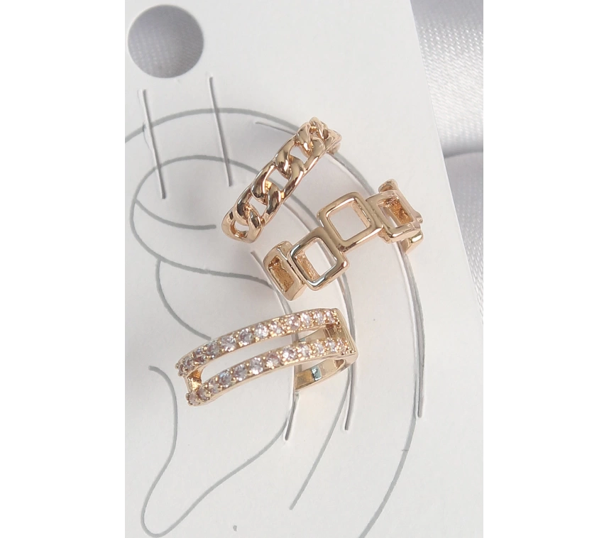 Pirinç Gold Renk Zirkon Taşlı Kare Zincir Model Kadın Kıkırdak Küpe