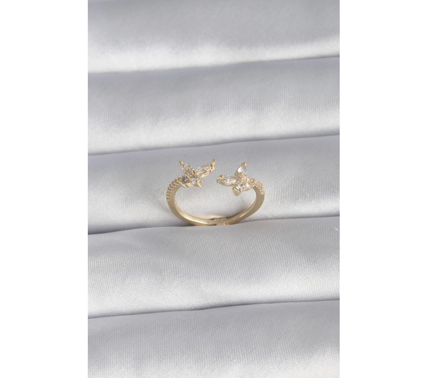 Pirinç Gold Renk Zirkon Taşlı Kelebek Model Kadın Yüzük