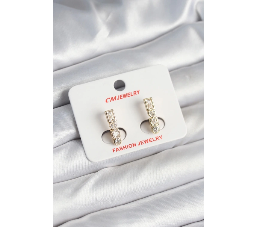 Pirinç Gold Renk Zirkon Taşlı Vintage Kadın Küpe