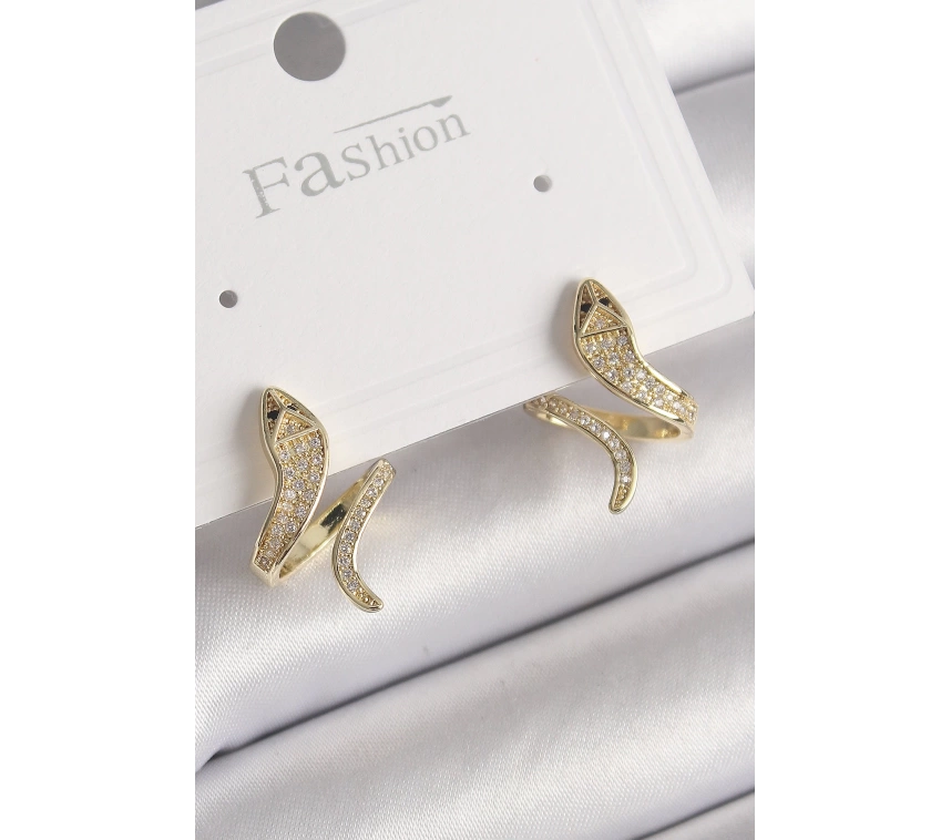 Pirinç Gold Renk Zirkon Taşlı Yılan Model Kadın Küpe