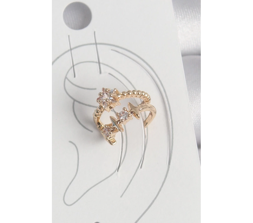 Pirinç Gold Renk Zirkon Taşlı Yıldız Model Kadın Kıkırdak Küpe