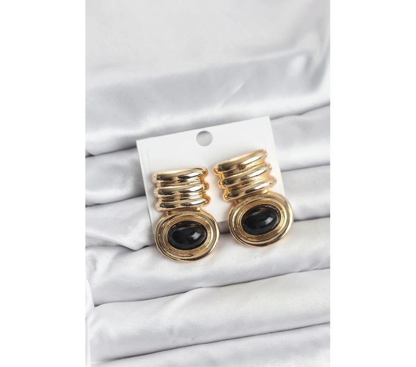 Pirinç Gold Siyah Renk Vintage Kadın Küpe