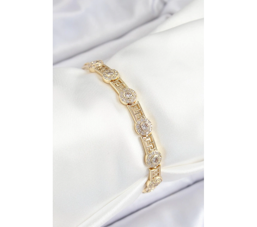 Pirinç Greg Model Zirkon Taşlı Gold Renk VİP Seri Kadın Bileklik