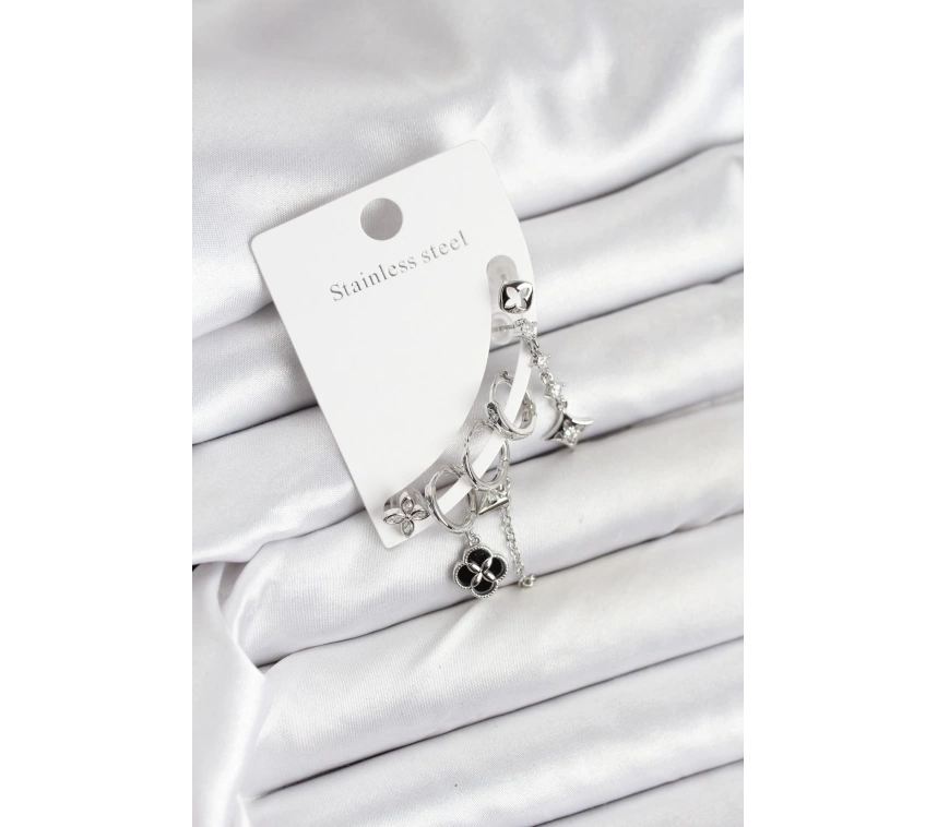 Pirinç Gümüş Renk Kadın Set Küpe