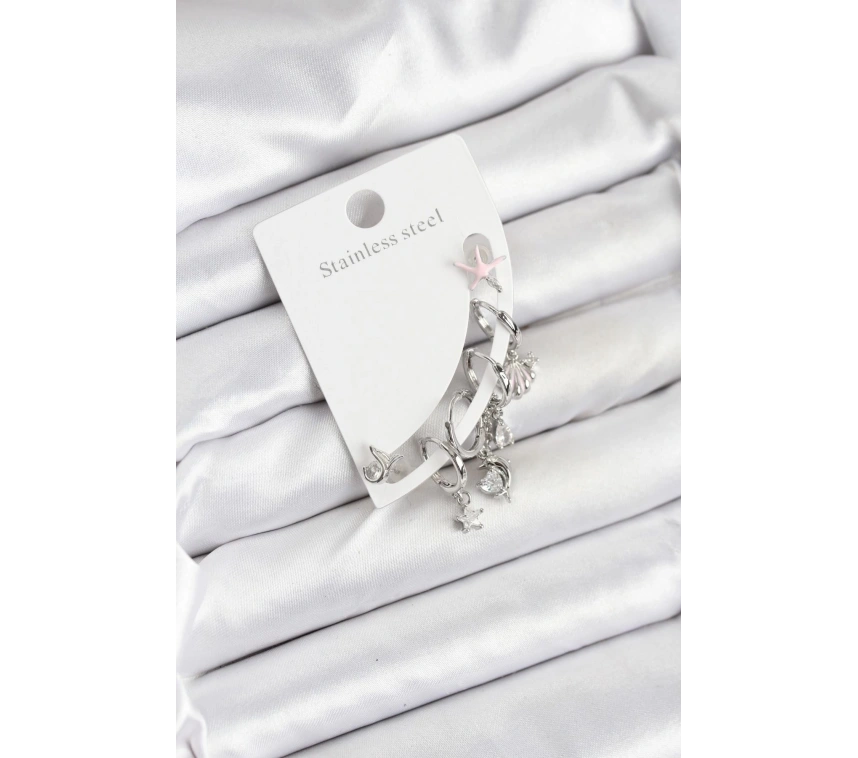 Pirinç Gümüş Renk Set Küpe