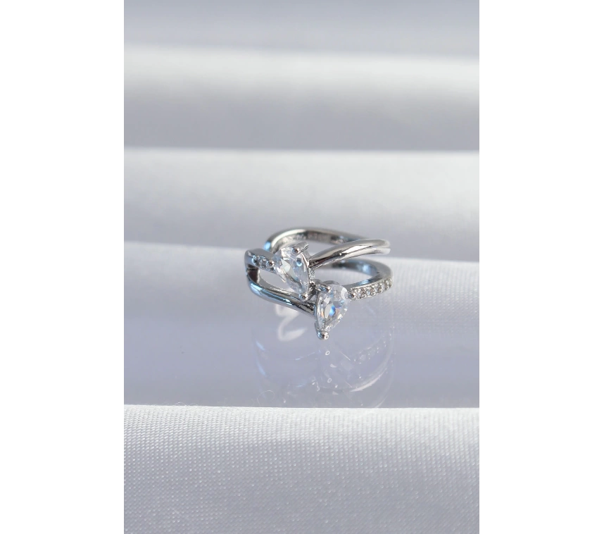 Pirinç Gümüş Renk Zirkon Taşlı Damla Earcuff Küpe