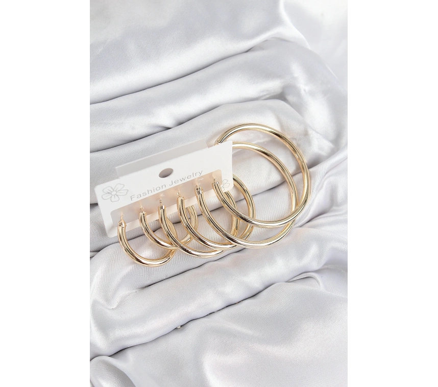 Pirinç Halka Model Gold Renk Kadın Set Küpe