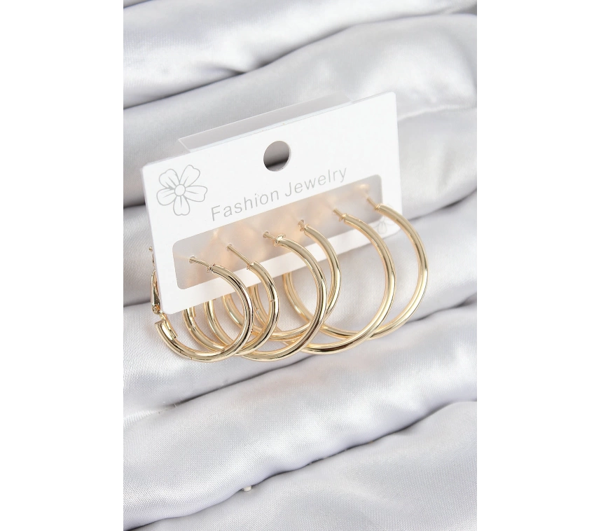 Pirinç Halka Model Gold Renk Kadın Set Küpe