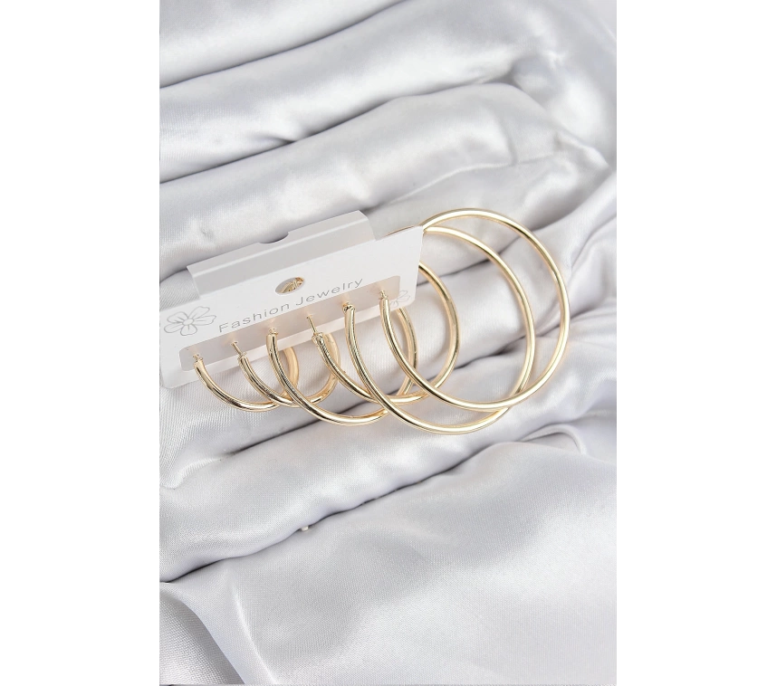 Pirinç Halka Model Gold Renk Kadın Set Küpe