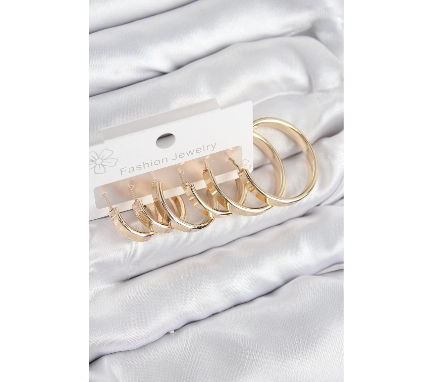 Pirinç Halka Model Gold Renk Kadın Set Küpe