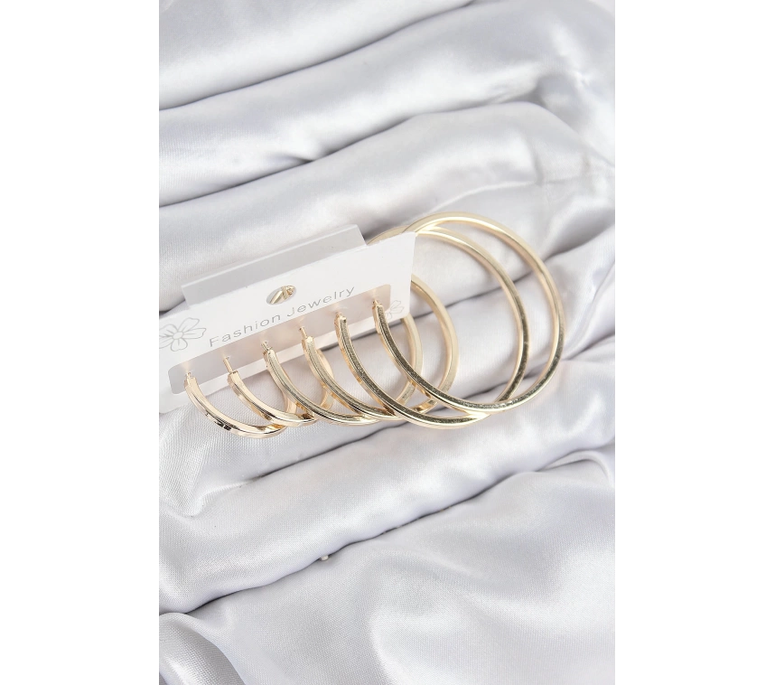 Pirinç Halka Model Gold Renk Kadın Set Küpe