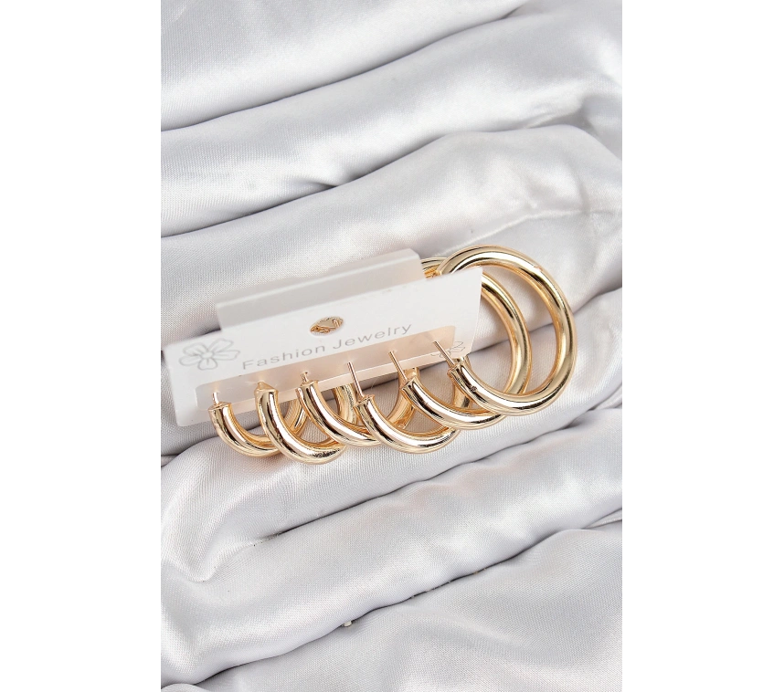 Pirinç Halka Model Gold Renk Kadın Set Küpe