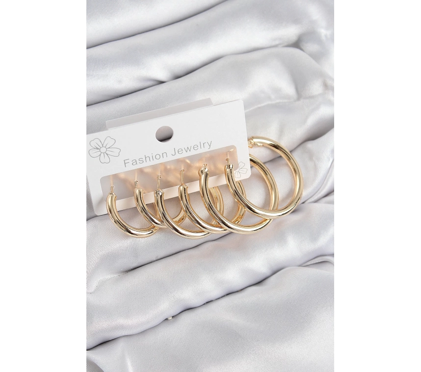 Pirinç Halka Model Gold Renk Kadın Set Küpe