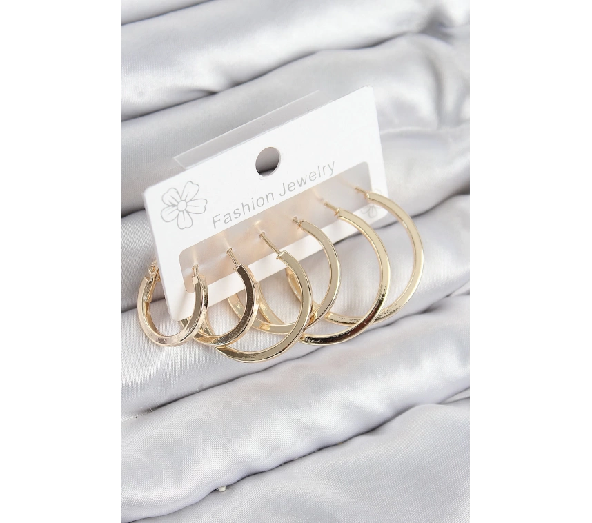 Pirinç Halka Model Gold Renk Kadın Set Küpe