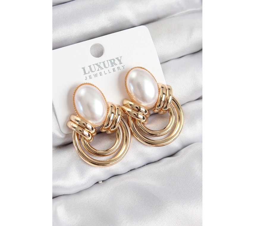 Pirinç İnci Detaylı Vintage Model Gold Renk Kadın Küpe