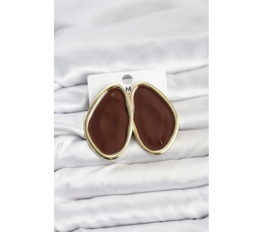 Pirinç Kahverengi Mineli Damla Model Vintage Plaka Kadın Küpe