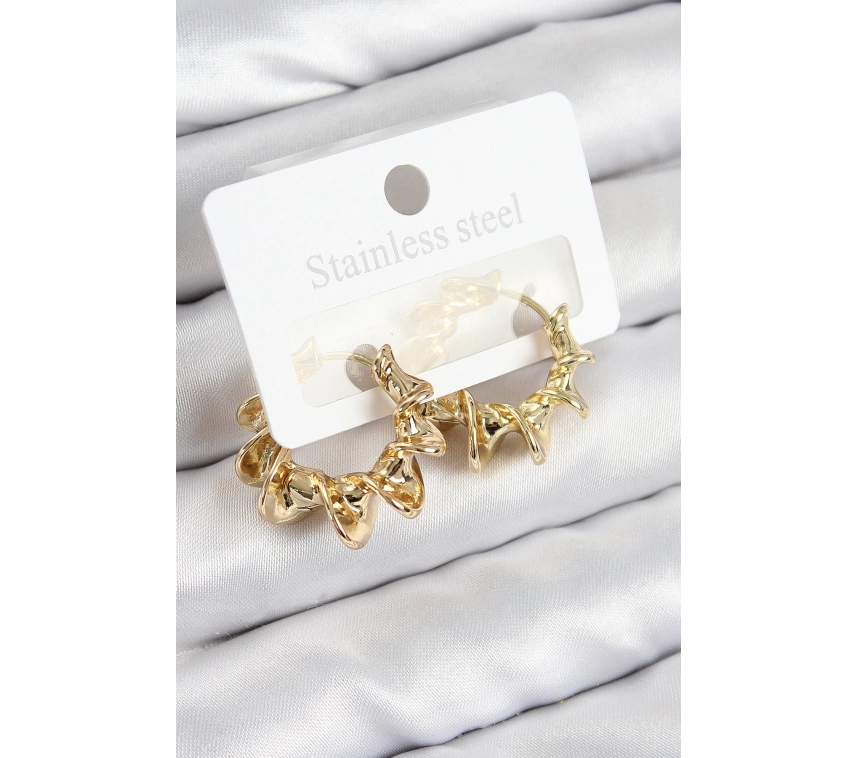 Pirinç Kıvrımlı Halka Model Gold Renk Kadın Küpe