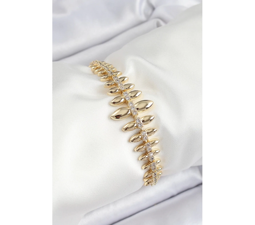 Pirinç Kurşun Model Zirkon Taşlı Gold Renk VİP Seri Kadın Bileklik