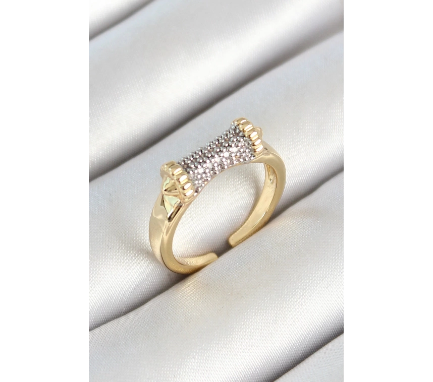 Pirinç Makara Figürlü Zirkon Taşlı Gold Renk Ayarlanabilir Kadın Yüzük