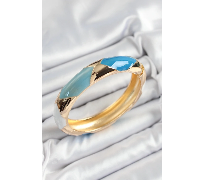 Pirinç Mavi Beyaz Mineli Baklava Model Gold Renk Kadın Kelepçe