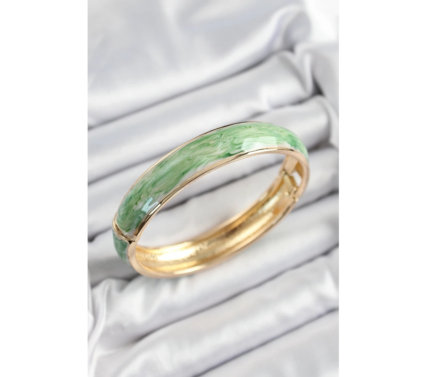 Pirinç Mavi Yeşil Mineli Mermer Desen Model Gold Renk Kadın Kelepçe