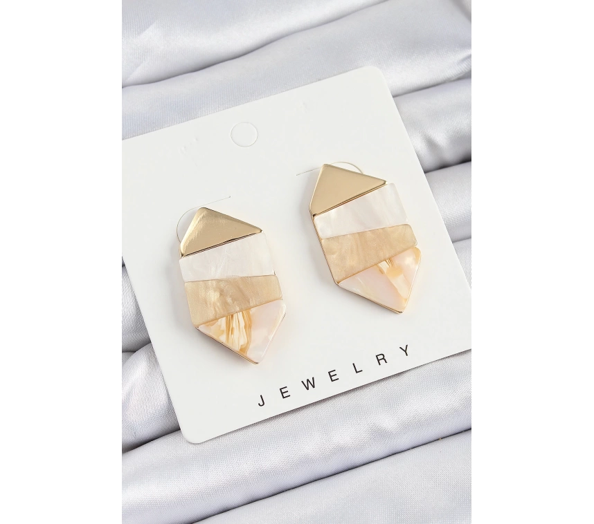 Pirinç Mermer Desenli Vintage Geometrik Model Gold Renk Kadın Küpe