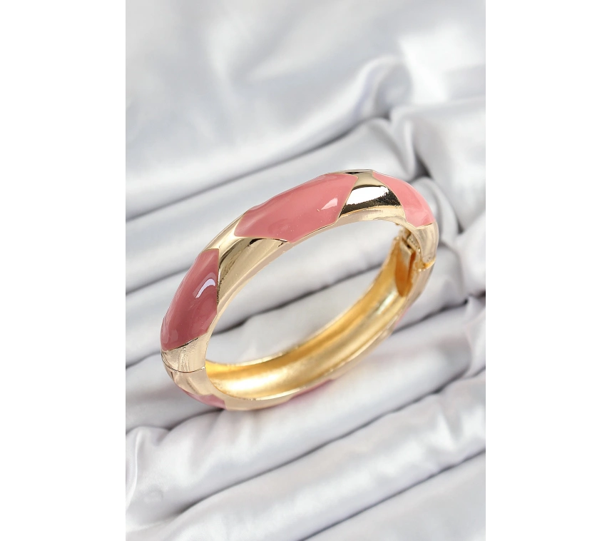 Pirinç Pembe Mineli Baklava Model Gold Renk Kadın Kelepçe