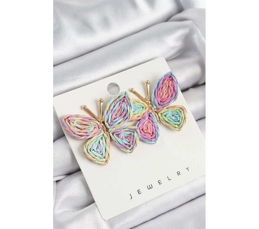 Pirinç Rainbow Kelebek Model Gold Renk Kadın Hasır Küpe