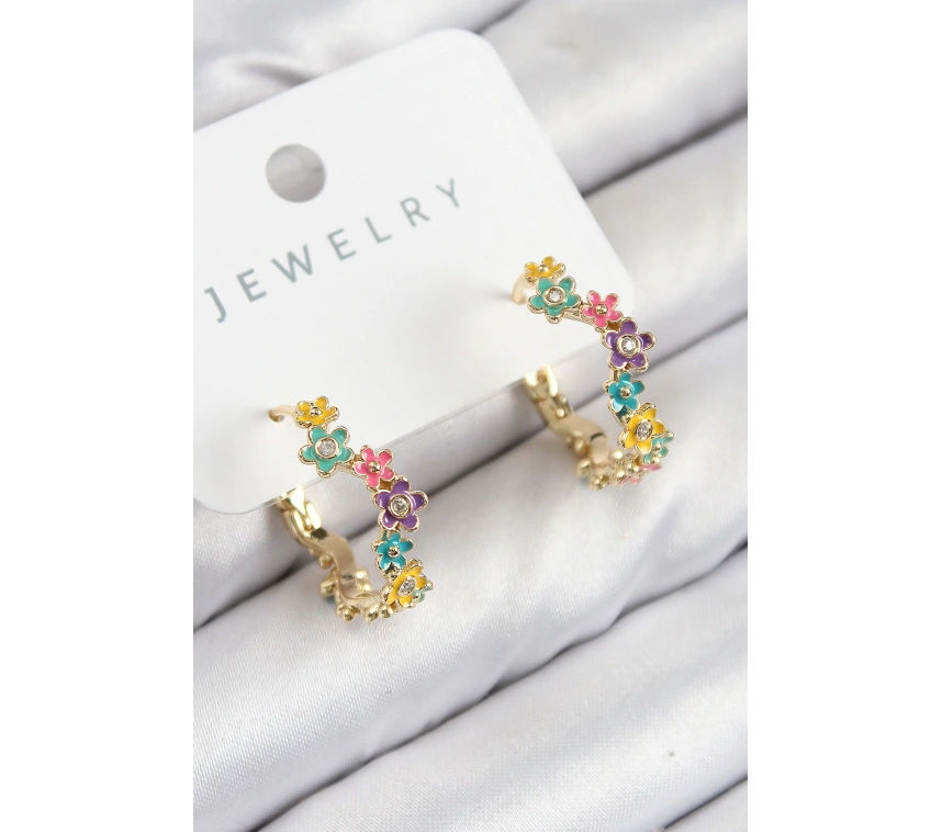 Pirinç Renkli Papatya Model Gold Renk Kadın Küpe