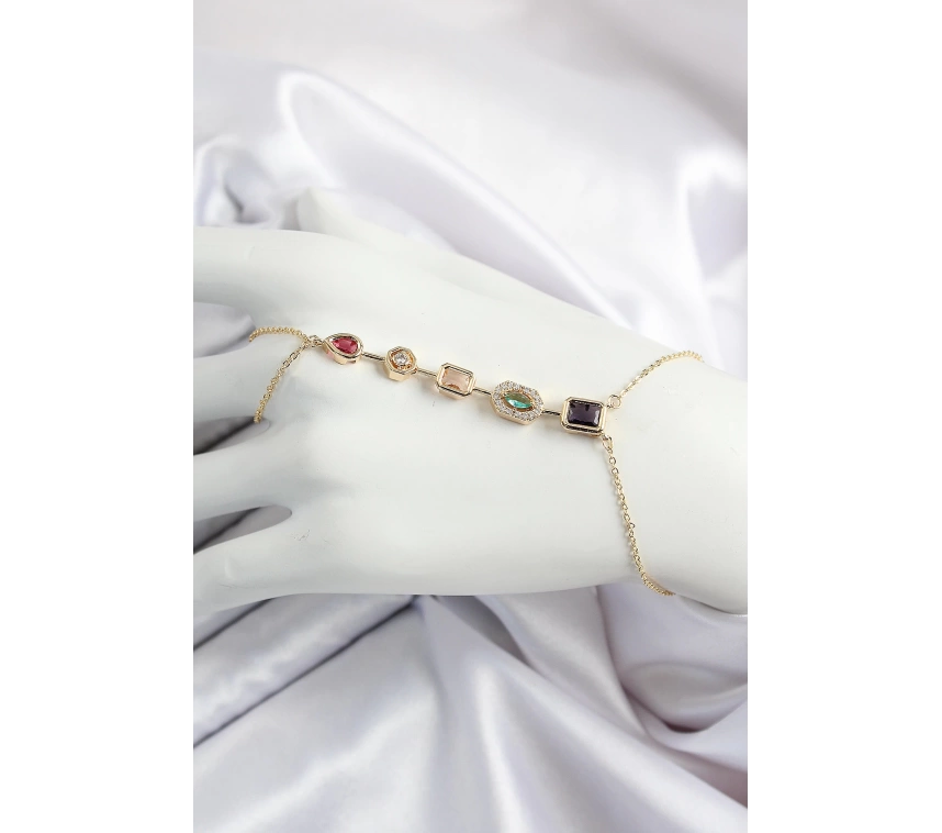 Pirinç  Renkli Zirkon Taşlı Y Model Gold Renk Kadın Şahmeran