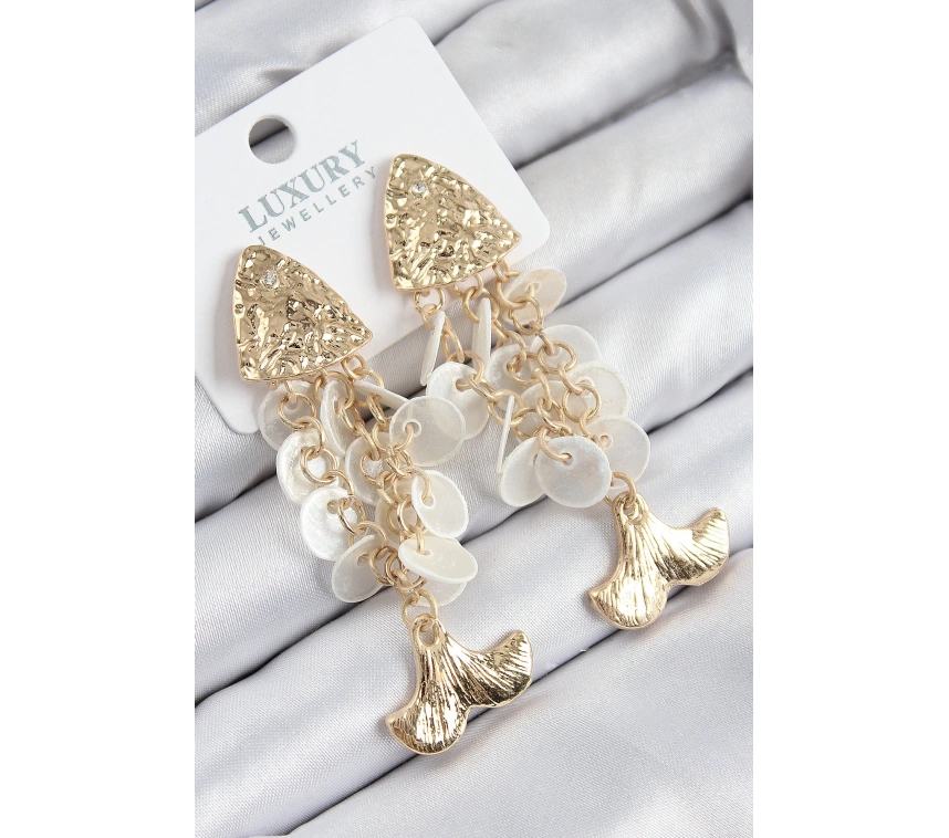 Pirinç Sallantılı Sedefli Balık Model Gold Renk Kadın Küpe