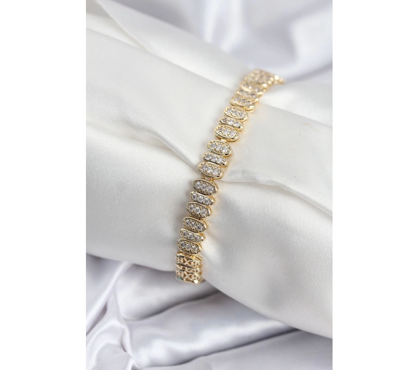 Pirinç VIP Seri Gold Renk Oval Sıralı Kadın Bileklik