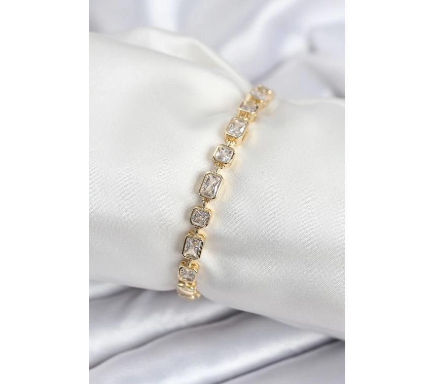 Pirinç VIP Seri Zirkon Taşlı Gold Renk Kadın Bileklik