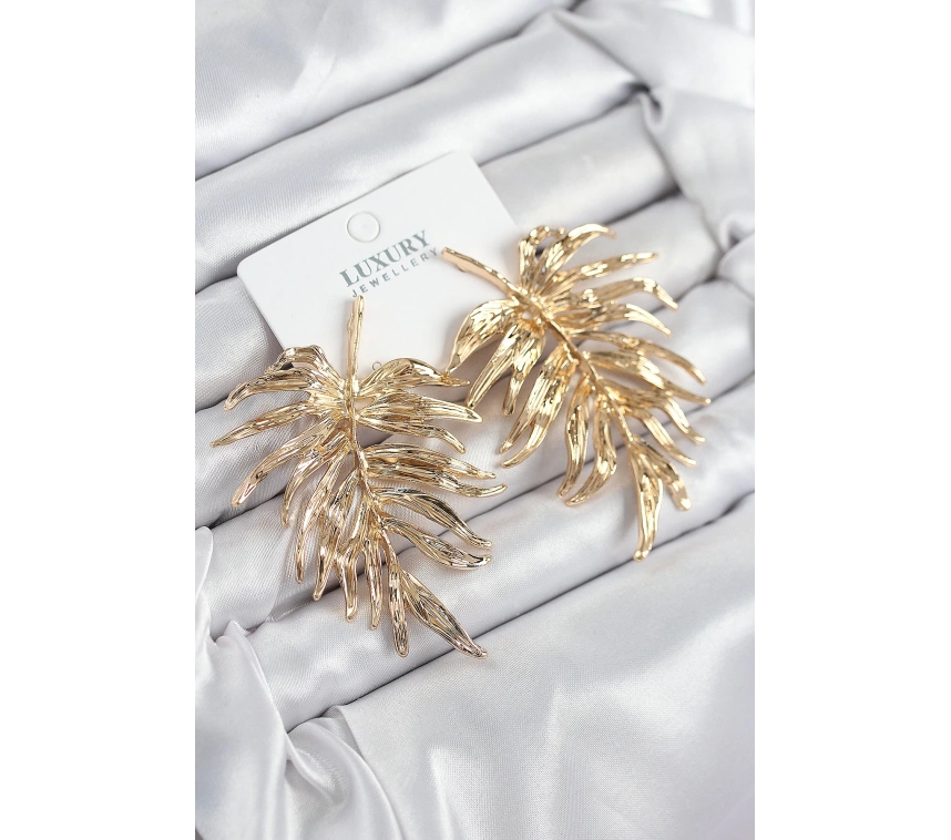 Pirinç Yaprak Model Gold Renk Kadın Küpe