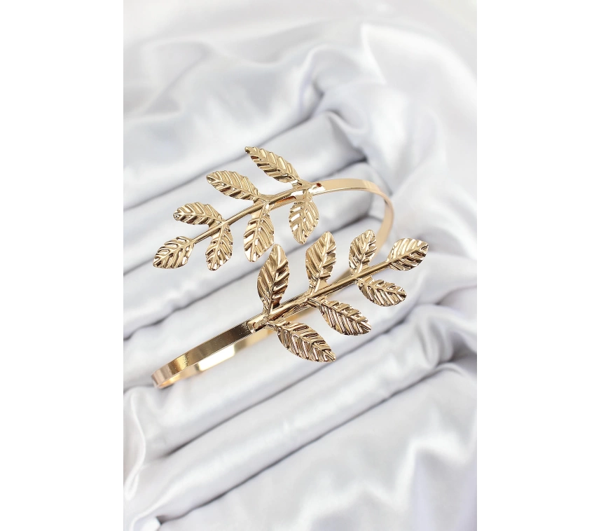 Pirinç Yaprak Model Gold Renk Kadın Pazu Bileklik
