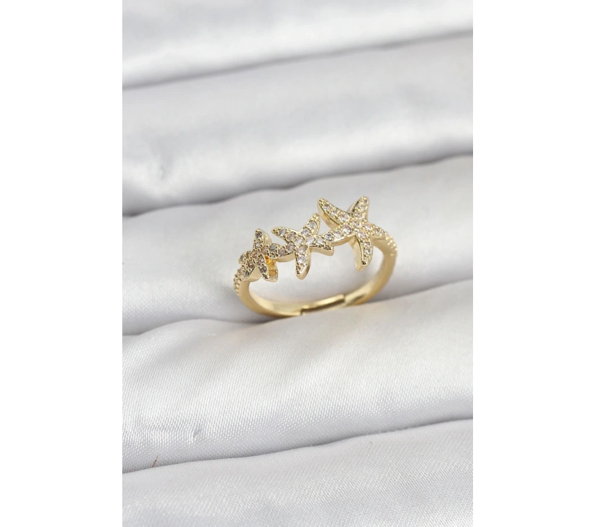 Pirinç Yıldız Model Gold Renk Kadın Yüzük