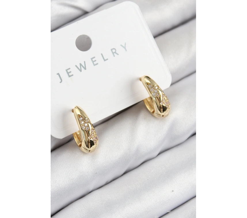 Pirinç Zirkon Taş Desenli Model Gold Renk Kadın Küpe