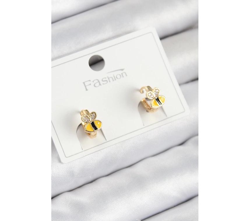 Pirinç Zirkon Taşlı Arı Model Gold Renk Çocuk Küpe
